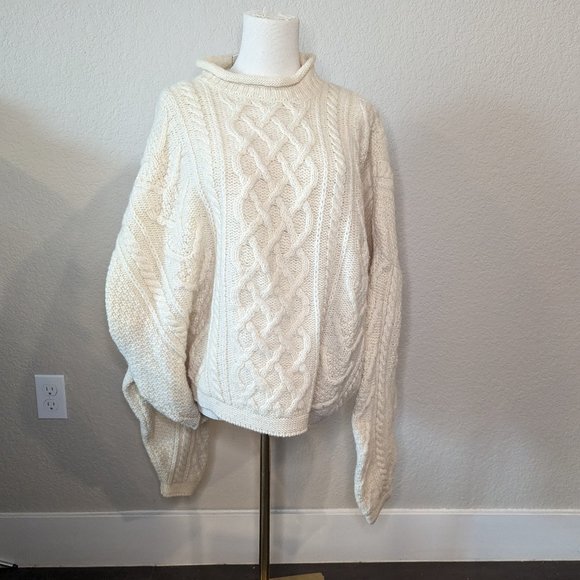 Vtg Western Island 100% Wool Irish Sweater | XL | Oversized Cream Sweater - Picture 1 of 6